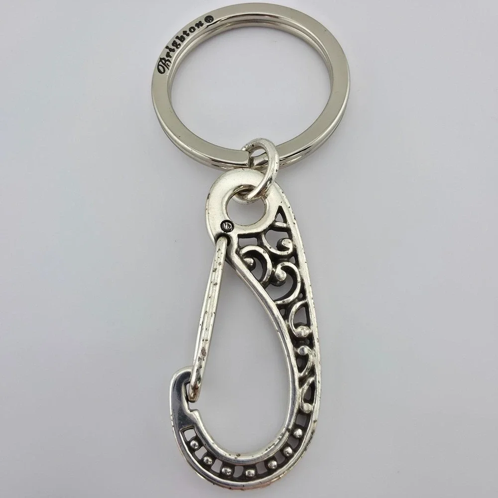 BRIGHTON 'Crystal Ball' Key Fob Key Chain Handbag Clip Scrollwork Silver Plate